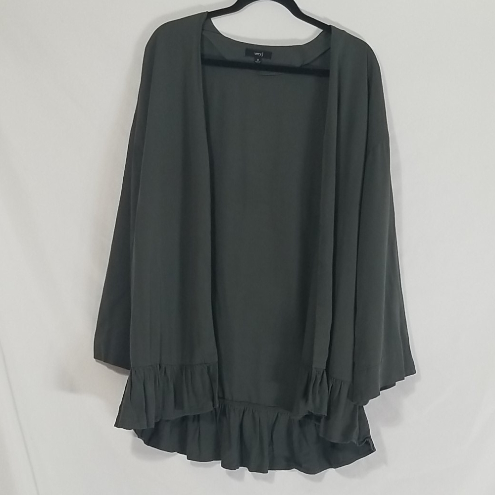 Olive Green Lightweight Jacket with Ruffle Hem